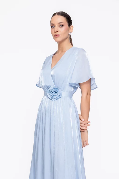 Rochie Caramel elegantă din voal cu cordon și floare bleu R8623 thumbnail picture - 