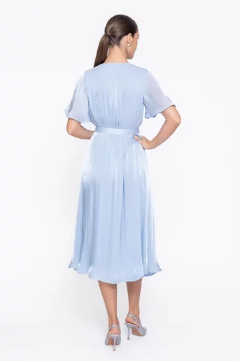 Rochie Caramel elegantă din voal cu cordon și floare bleu R8623