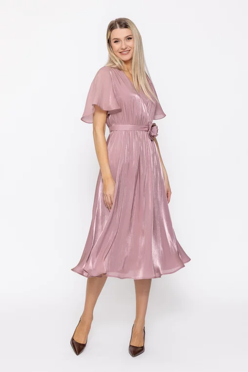 Rochie Caramel elegantă din voal cu cordon și floare roz pudră R8623 thumbnail picture - 