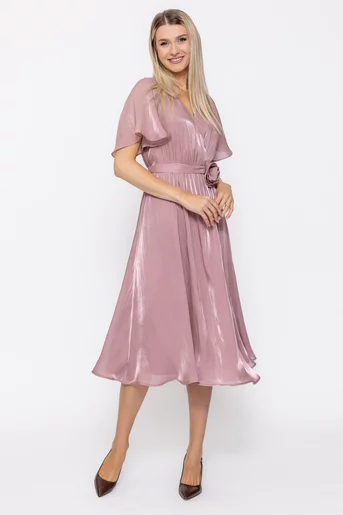 Rochie Caramel elegantă din voal cu cordon și floare roz pudră R8623 38
