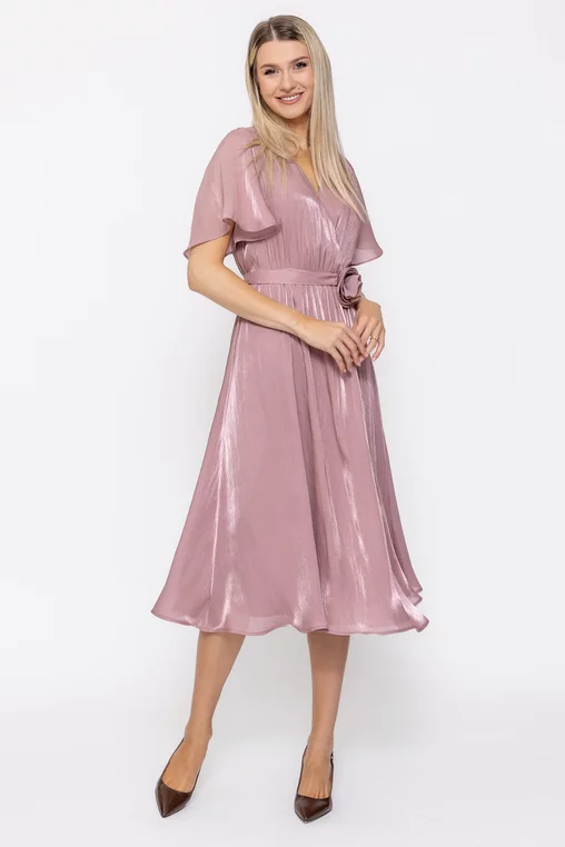 Rochie Caramel elegantă din voal cu cordon și floare roz pudră R8623 thumbnail picture - 