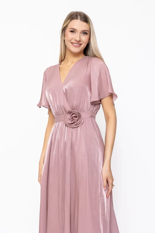 Rochie Caramel elegantă din voal cu cordon și floare roz pudră R8623 thumbnail picture - 