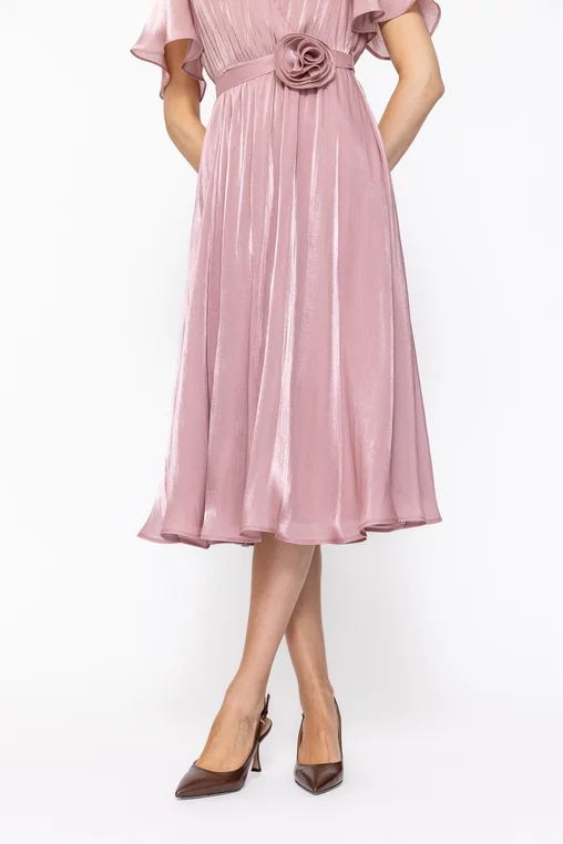 Rochie Caramel elegantă din voal cu cordon și floare roz pudră R8623 thumbnail picture - 