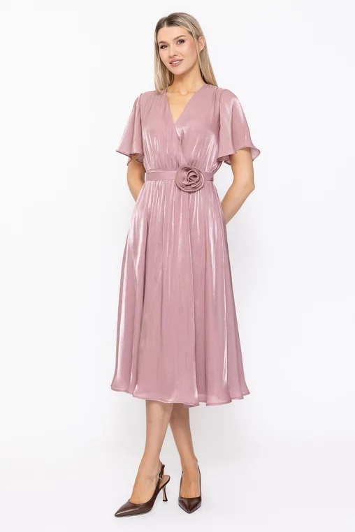 Rochie Caramel elegantă din voal cu cordon și floare roz pudră R8623 thumbnail picture - 