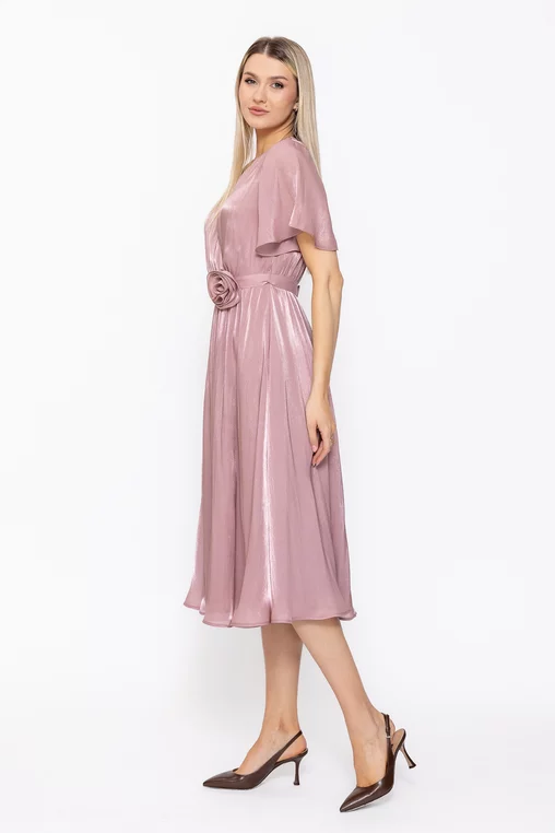 Rochie Caramel elegantă din voal cu cordon și floare roz pudră R8623 thumbnail picture - 