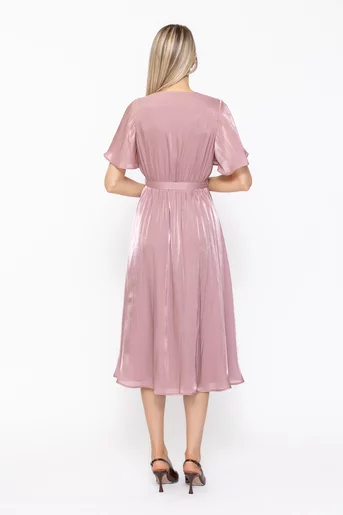 Rochie Caramel elegantă din voal cu cordon și floare roz pudră R8623
