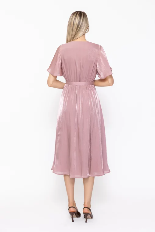Rochie Caramel elegantă din voal cu cordon și floare roz pudră R8623 thumbnail picture - 