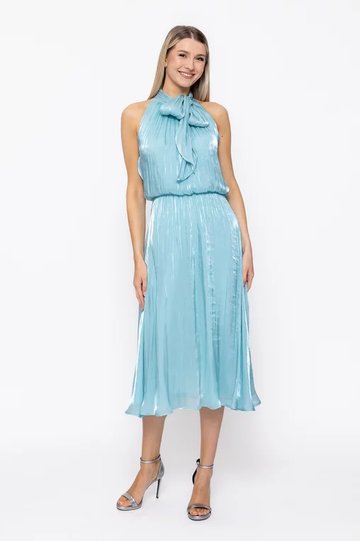 Rochie Caramel elegantă din voal cu eșarfă bleu R8627 thumbnail picture - 