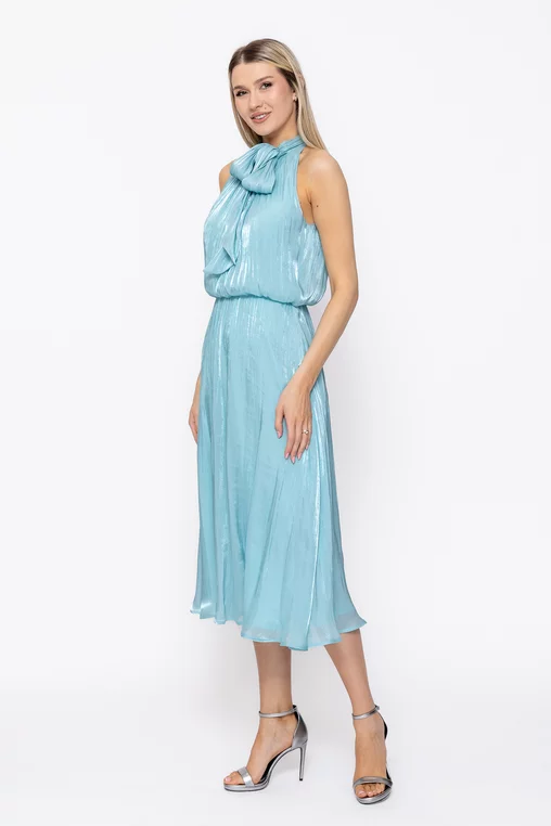 Rochie Caramel elegantă din voal cu eșarfă bleu R8627 thumbnail picture - 