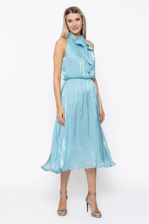 Rochie Caramel elegantă din voal cu eșarfă bleu R8627 thumbnail picture - 