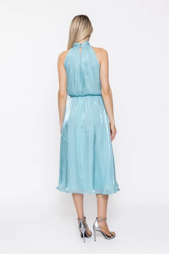 Rochie Caramel elegantă din voal cu eșarfă bleu R8627