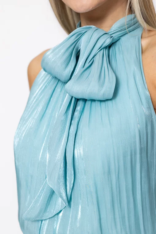 Rochie Caramel elegantă din voal cu eșarfă bleu R8627 thumbnail picture - 