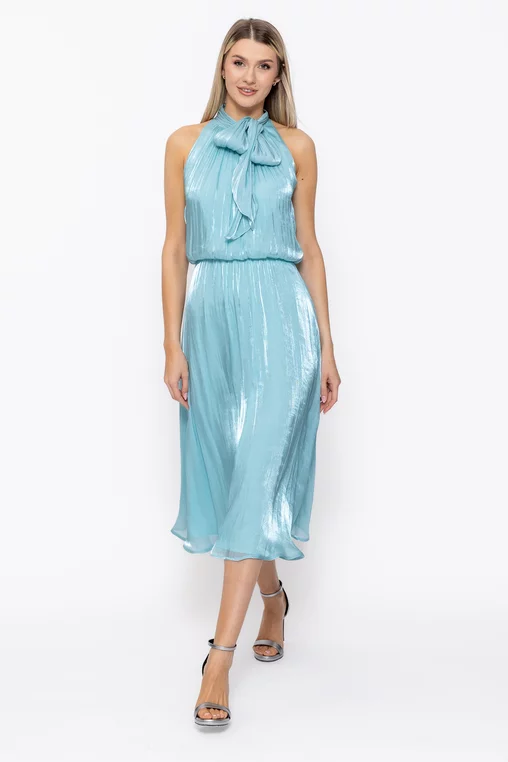Rochie Caramel elegantă din voal cu eșarfă bleu R8627 thumbnail picture - 
