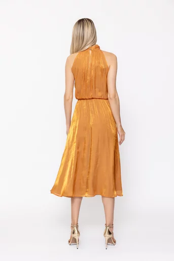 Rochie Caramel elegantă din voal cu eșarfă cărămizie R8627