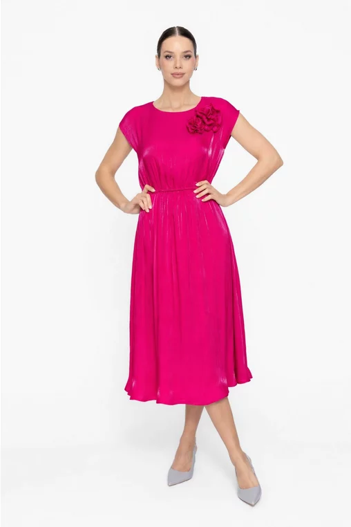 Rochie Caramel elegantă din voal cu flori decorative fucsia R8622 thumbnail picture - 