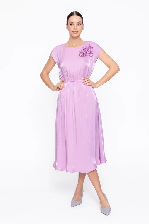 Rochie Caramel elegantă din voal cu flori decorative lila R8622 thumbnail picture - 