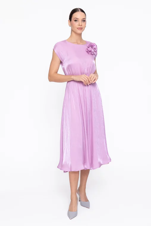 Rochie Caramel elegantă din voal cu flori decorative lila R8622 thumbnail picture - 