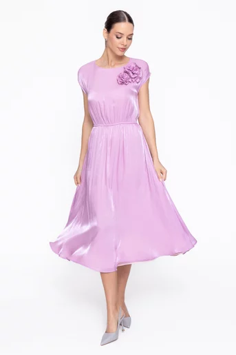 Rochie Caramel elegantă din voal cu flori decorative lila R8622