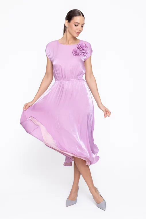 Rochie Caramel elegantă din voal cu flori decorative lila R8622 thumbnail picture - 
