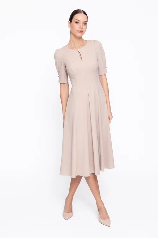 Rochie Caramel elegantă in clini cu nasturi decorativi bej R8608 thumbnail picture - 