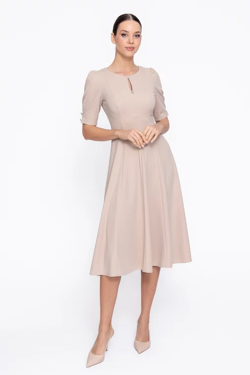 Rochie Caramel elegantă in clini cu nasturi decorativi bej R8608 thumbnail picture - 