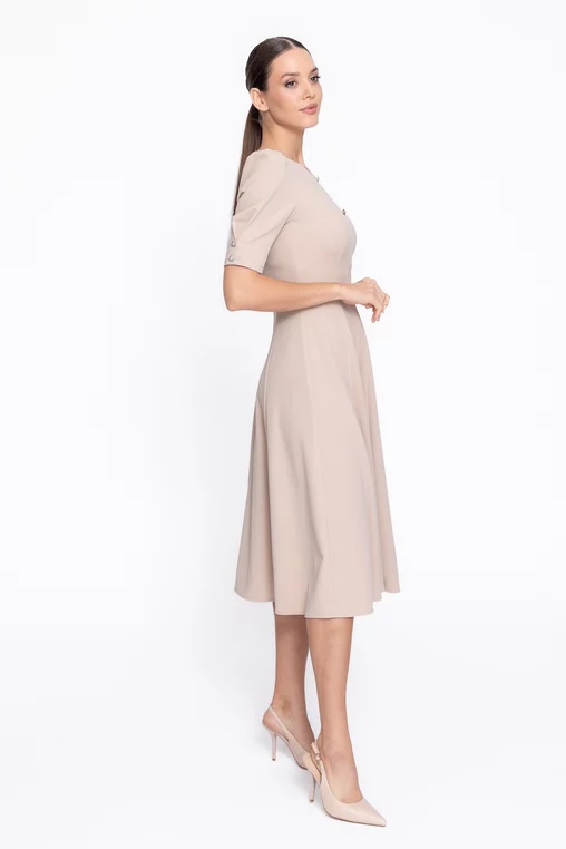 Rochie Caramel elegantă in clini cu nasturi decorativi bej R8608 thumbnail picture - 