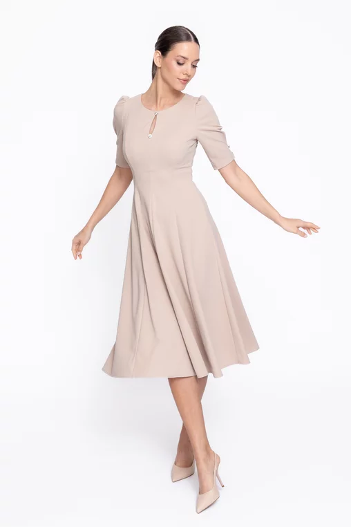Rochie Caramel elegantă in clini cu nasturi decorativi bej R8608 thumbnail picture - 