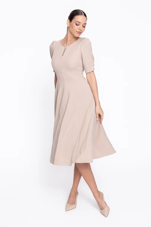 Rochie Caramel elegantă in clini cu nasturi decorativi bej R8608 thumbnail picture - 