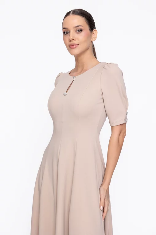 Rochie Caramel elegantă in clini cu nasturi decorativi bej R8608 thumbnail picture - 