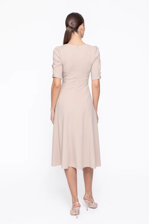 Rochie Caramel elegantă in clini cu nasturi decorativi bej R8608 thumbnail picture - 