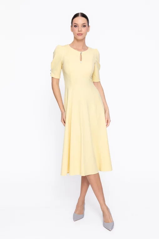 Rochie Caramel elegantă in clini cu nasturi decorativi galbenă R8608 thumbnail picture - 