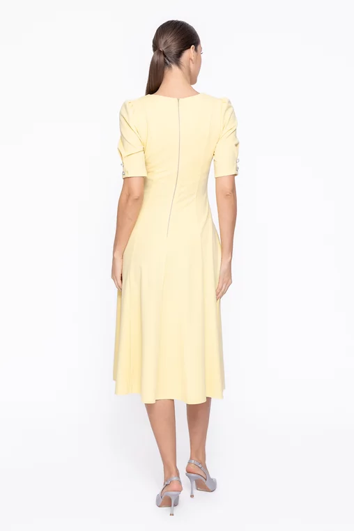 Rochie Caramel elegantă in clini cu nasturi decorativi galbenă R8608 thumbnail picture - 
