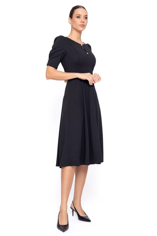 Rochie Caramel elegantă in clini cu nasturi decorativi neagră R8608 thumbnail picture - 