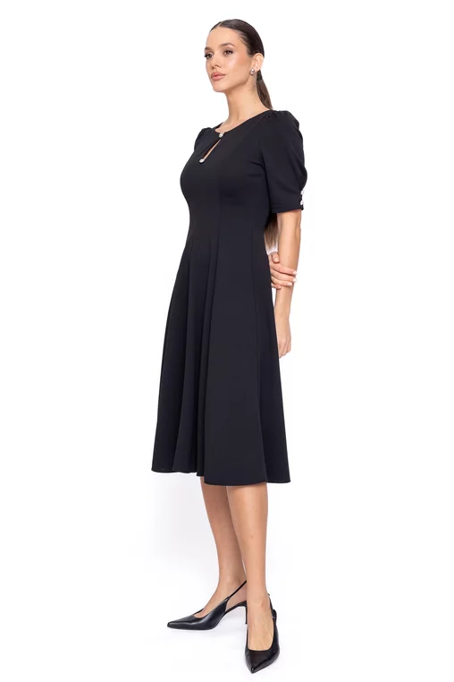 Rochie Caramel elegantă in clini cu nasturi decorativi neagră R8608 thumbnail picture - 