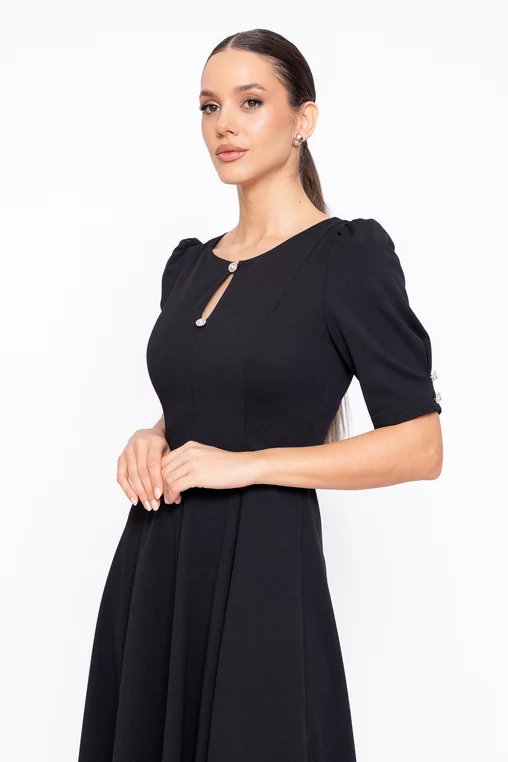 Rochie Caramel elegantă in clini cu nasturi decorativi neagră R8608 thumbnail picture - 