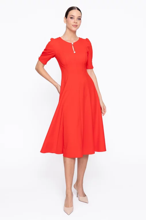 Rochie Caramel elegantă in clini cu nasturi decorativi roșie R8608 thumbnail picture - 
