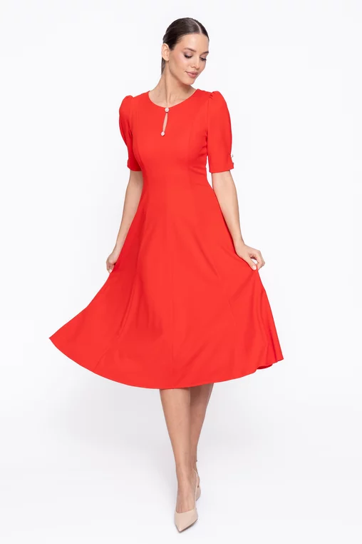 Rochie Caramel elegantă in clini cu nasturi decorativi roșie R8608 thumbnail picture - 