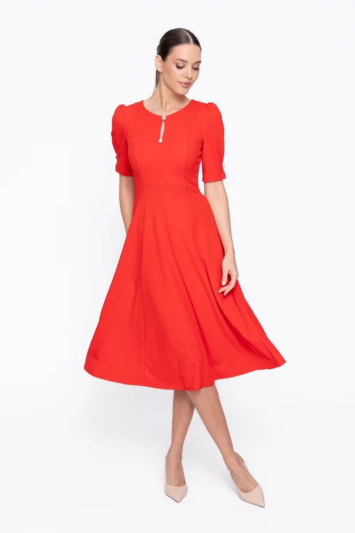 Rochie Caramel elegantă in clini cu nasturi decorativi roșie R8608 thumbnail picture - 