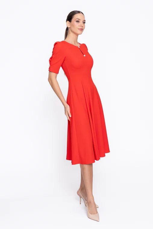 Rochie Caramel elegantă in clini cu nasturi decorativi roșie R8608 thumbnail picture - 