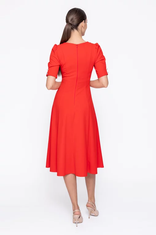 Rochie Caramel elegantă in clini cu nasturi decorativi roșie R8608 thumbnail picture - 