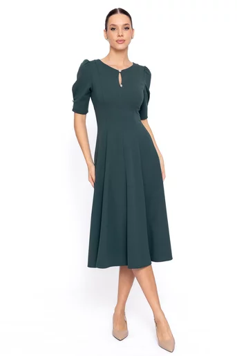 Rochie Caramel elegantă in clini cu nasturi decorativi verde R8608