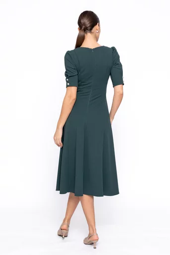 Rochie Caramel elegantă in clini cu nasturi decorativi verde R8608