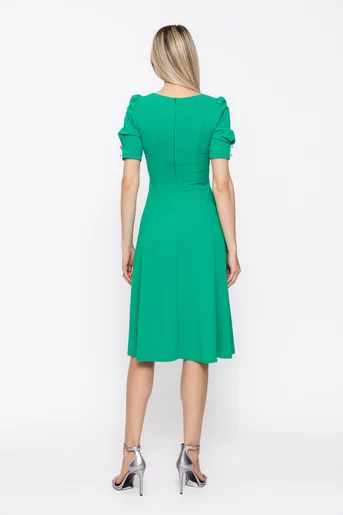 Rochie Caramel elegantă in clini cu nasturi decorativi verde R8608