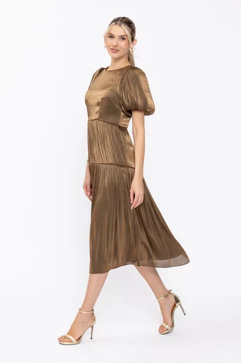 Rochie Caramel elegantă voal peliculizat aurie R8635