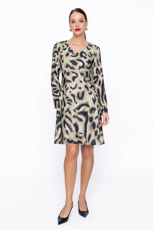 Rochie Caramel evazată animal print olive R8603 thumbnail picture - 