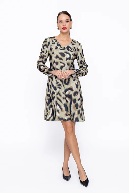 Rochie Caramel evazată animal print olive R8603 thumbnail picture - 