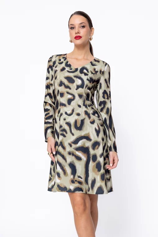 Rochie Caramel evazată animal print olive R8603 thumbnail picture - 