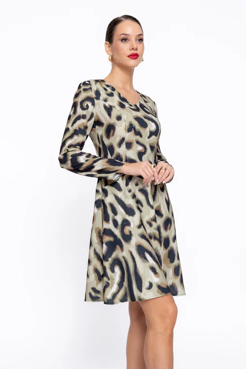 Rochie Caramel evazată animal print olive R8603 thumbnail picture - 