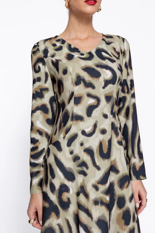 Rochie Caramel evazată animal print olive R8603 thumbnail picture - 