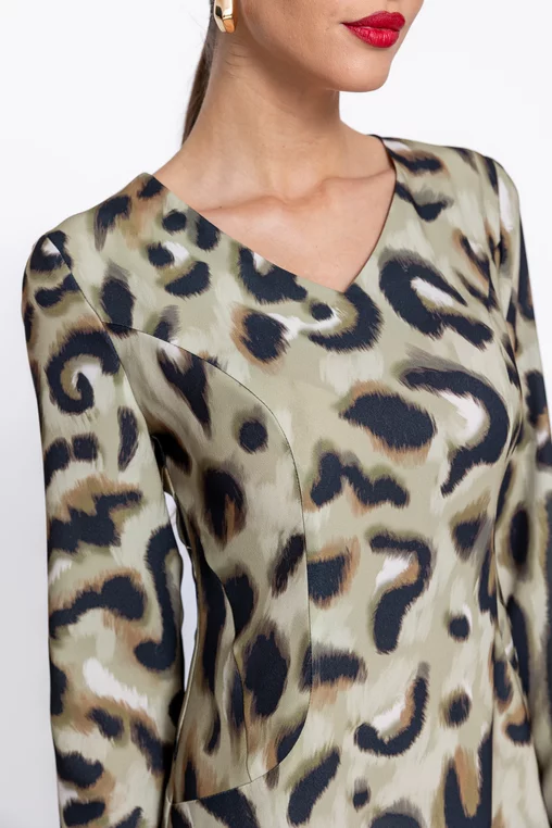 Rochie Caramel evazată animal print olive R8603 thumbnail picture - 